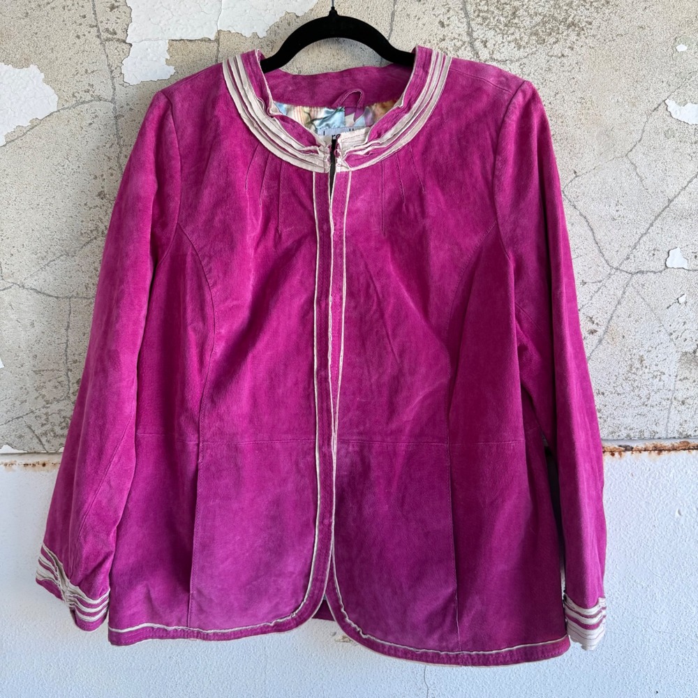 Suede Leather Jacket Fuchsia Pink Floral Lined Boho Blazer Bradley Bayou L